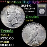 ***Auction Highlight*** 1934-d Peace Dollar $1 Graded Choice Unc By USCG (fc)