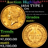 ***Auction Highlight*** 1854 TYPE 1 Gold Dollar $1 Graded GEM+ Unc (fc)