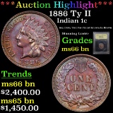 ***Auction Highlight*** 1886 Ty II Indian Cent 1c Graded GEM+ Unc BN By USCG (fc)