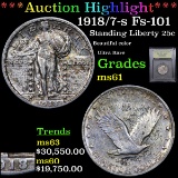 ***Auction Highlight*** 1918/7-s Fs-101 Standing Liberty Quarter 25c Graded BU+ By USCG (fc)