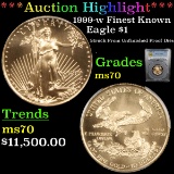 *Auction Highlight* PCGS 1999-w Unfinished proof dies Finest Known Gold Eagle Dollar $10 Graded ms70