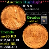 ***Auction Highlight*** 1918-s Lincoln Cent 1c Graded GEM Unc RD By USCG (fc)