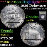***Auction Highlight*** 1936 Delaware Old Commem Half Dollar 50c Graded GEM+ Unc By USCG (fc)