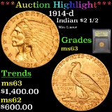 ***Auction Highlight*** 1914-d Gold Indian Quarter Eagle $2 1/2 Graded Select Unc By USCG (fc)