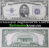 2- 1934D $5 Blue Seal Silver Certificate Signatures Clark/Snyder, consec serial number Grades Gem+ C
