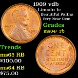 1909 vdb Lincoln Cent 1c Grades Choice+ Unc RB