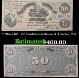 ***Rare 1861 $50 Confederate States of America, T-14 Grades xf