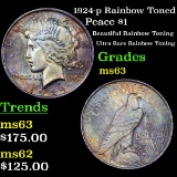 1924-p Rainbow Toned Peace Dollar $1 Grades Select Unc