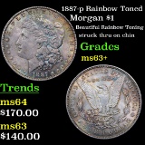 1887-p Rainbow Toned Morgan Dollar $1 Grades Select+ Unc