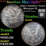 ***Auction Highlight*** 1880-o Rainbow Toned Morgan Dollar $1 Graded Select Unc By USCG (fc)