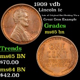 1909 vdb Lincoln Cent 1c Grades GEM Unc BN