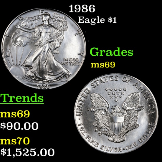 1986 Silver Eagle Dollar $1 Grades ms69