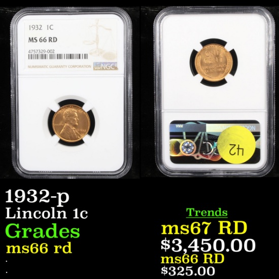 1932-p Lincoln Cent 1c Graded ms66 rd By NGC