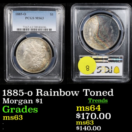 1885-o Rainbow Toned Morgan Dollar $1 Graded ms63 By PCGS