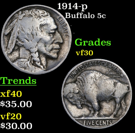 1914-p Buffalo Nickel 5c Grades vf++