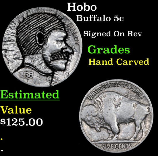 Hobo Buffalo Nickel 5c Grades Hand Carved