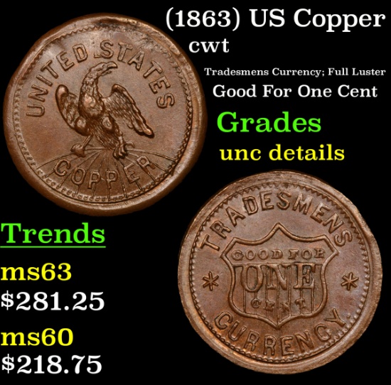 (1863) US Copper Civil War Token 1c Grades Unc Details