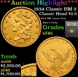 ***Auction Highlight*** 1834 Classic HM-2 Classic Head $2 1/2 Gold Graded xf+ By USCG (fc)