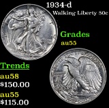 1934-d Walking Liberty Half Dollar 50c Grades Choice AU