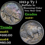 1913-p Ty I Buffalo Nickel 5c Grades Choice+ Unc