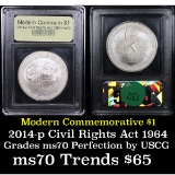 2014-p Civil Rights Act of 1964 Modern Commem Dollar $1 Graded ms70, Perfection By USCG