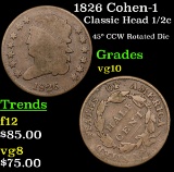 1826 Cohen-1 Classic Head half cent 1/2c Grades vg+