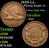 1858 LL Flying Eagle Cent 1c Grades vf++