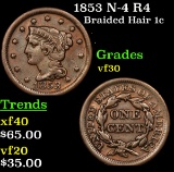 1853 N-4 R4 Braided Hair Large Cent 1c Grades vf++