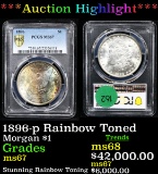 ***Auction Highlight*** PCGS 1896-p Rainbow Toned Morgan Dollar $1 Graded ms67 By PCGS (fc)