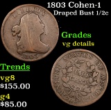1803 Cohen-1 Draped Bust Half Cent 1/2c Grades vg details