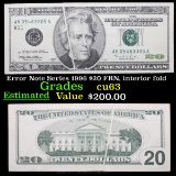 Error Note Series 1996 $20 FRN, interior fold  Grades Select CU