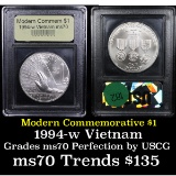 1994-w Vietnam Veterans Modern Commem Dollar $1 Graded ms70, Perfection By USCG