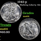 1943-p Walking Liberty Half Dollar 50c Grades Choice Unc