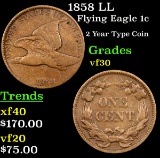 1858 LL Flying Eagle Cent 1c Grades vf++