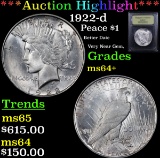 ***Auction Highlight*** 1922-d Peace Dollar $1 Graded Choice+ Unc By USCG (fc)