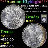 ***Auction Highlight*** 1886-p Rainbow Toned Morgan Dollar $1 Graded GEM+ Unc By USCG (fc)