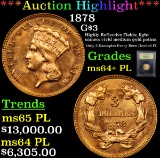 ***Auction Highlight*** 1878 Three Dollar Gold 3 Graded Choice Unc+ PL By USCG (fc)