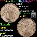 Proof ***Auction Highlight*** 1878 Shield Nickel 5c Graded GEM+ Proof By USCG (fc)