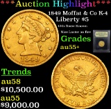 ***Auction Highlight*** 1849 Moffat & Co K-4 Moffat California Gold $5 Graded Choice Au+ By USCG (fc