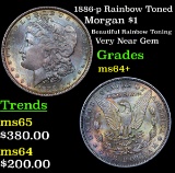 1886-p Rainbow Toned Morgan Dollar $1 Grades Choice+ Unc