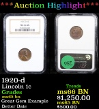 ***Auction Highlight*** NGC 1920-d Lincoln Cent 1c Graded ms65 bn By NGC (fc)