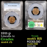 PCGS 1911-p Lincoln Cent 1c Graded ms64 rb By PCGS