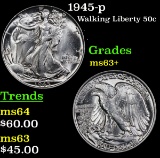 1945-p Walking Liberty Half Dollar 50c Grades Select+ Unc