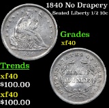 1840 No Drapery Seated Liberty Half Dime 1/2 10c Grades xf