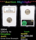 ***Auction Highlight*** NGC 1904 Liberty Nickel 5c Graded ms65 By NGC (fc)