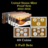 ***Auction Highlight*** Group of 5 United States Proof Sets 2012-2016 69 coins (fc)