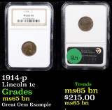 NGC 1914-p Lincoln Cent 1c Graded ms65 bn By NGC