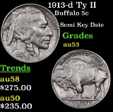 1913-d Ty II Buffalo Nickel 5c Grades Select AU