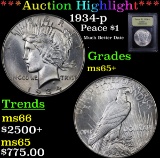 ***Auction Highlight*** 1934-p Peace Dollar $1 Graded GEM+ Unc By USCG (fc)