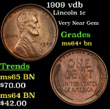 1909 vdb Lincoln Cent 1c Grades Choice+ Unc BN